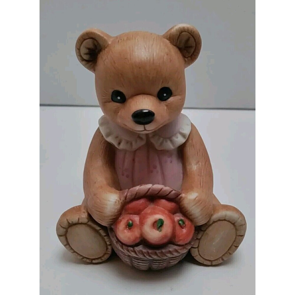 Homco Teddy Bear w/Basket of Apples Vintage 1980's
